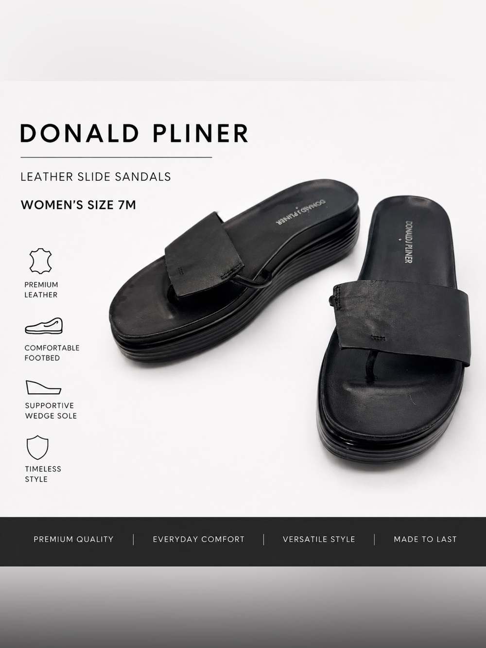 Donald Pliner Leather Wedge Slide Sandals | Black | Women’s Size 7M